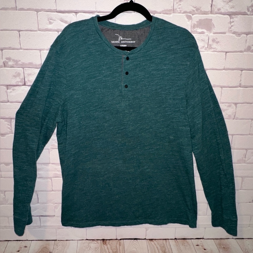 Marc Anthony Green Henley Shirt for Men Size XL Business Casual Lightweight